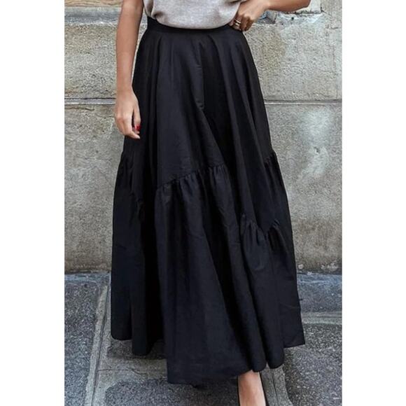 Commense Black Asymmetrical Pleated Maxi Skirt – 100% Cotton – Size XL - Picture 5 of 6